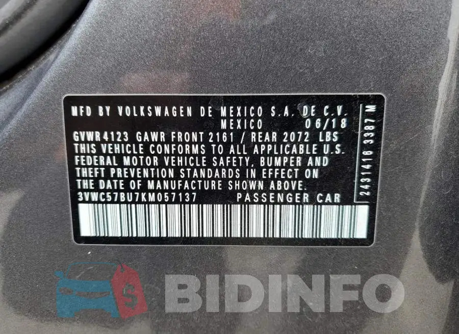 3VWC57BU7KM057137 Photo# 12