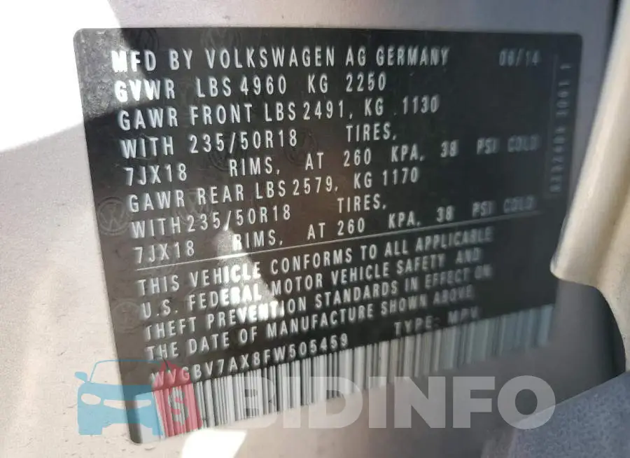 WVGBV7AX8FW505459 Photo# 12