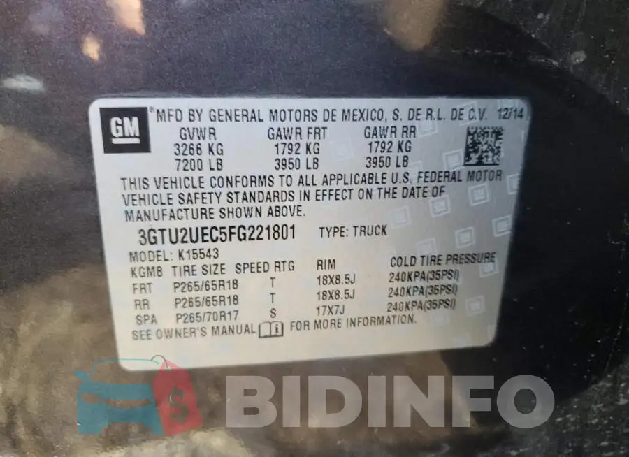 3GTU2UEC5FG221801 Photo# 12