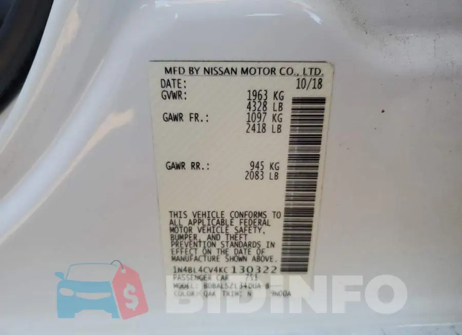 1N4BL4CV4KC130322 Photo# 13