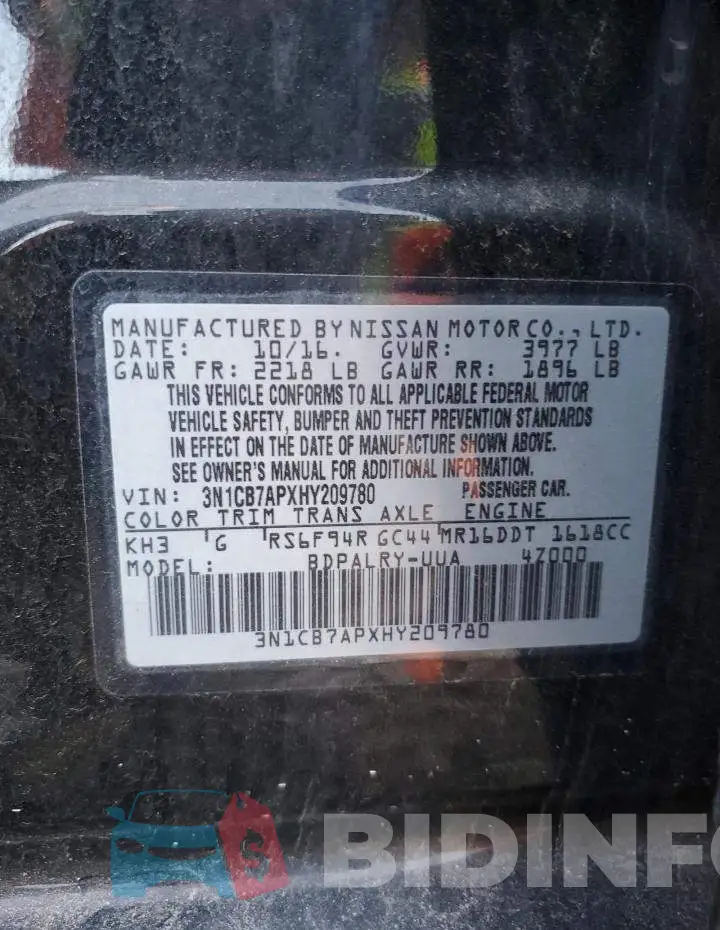 3N1CB7APXHY209780 Photo# 12