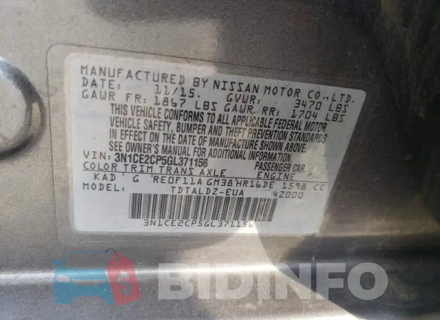 3N1CE2CP5GL371156 Photo# 12