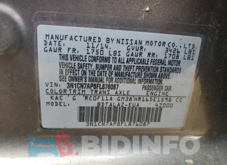 3N1CN7AP8FL876087 Photo# 12