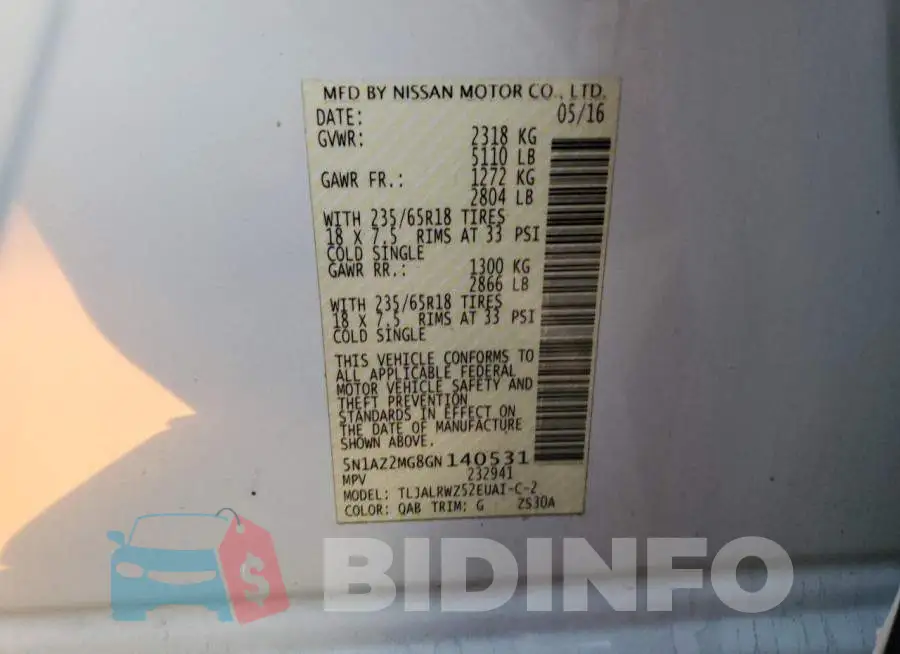 5N1AZ2MG8GN140531 Photo# 13