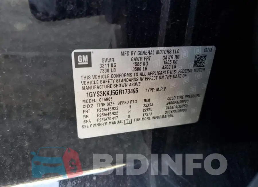 1GYS3KKJ5GR173496 Photo# 13