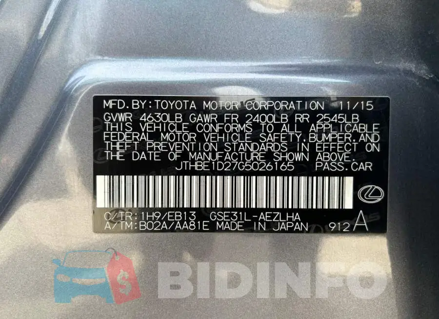 JTHBE1D27G5026165 Photo# 10