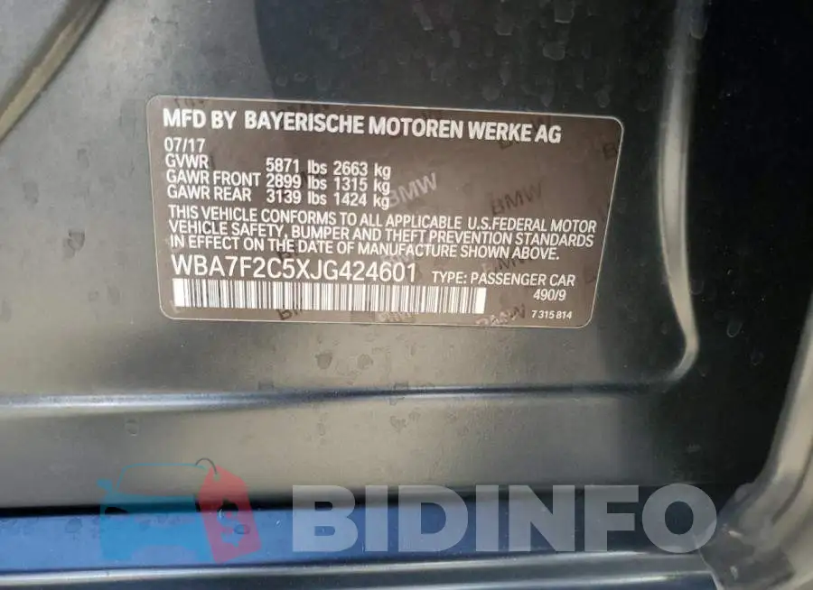 WBA7F2C5XJG424601 Photo# 12
