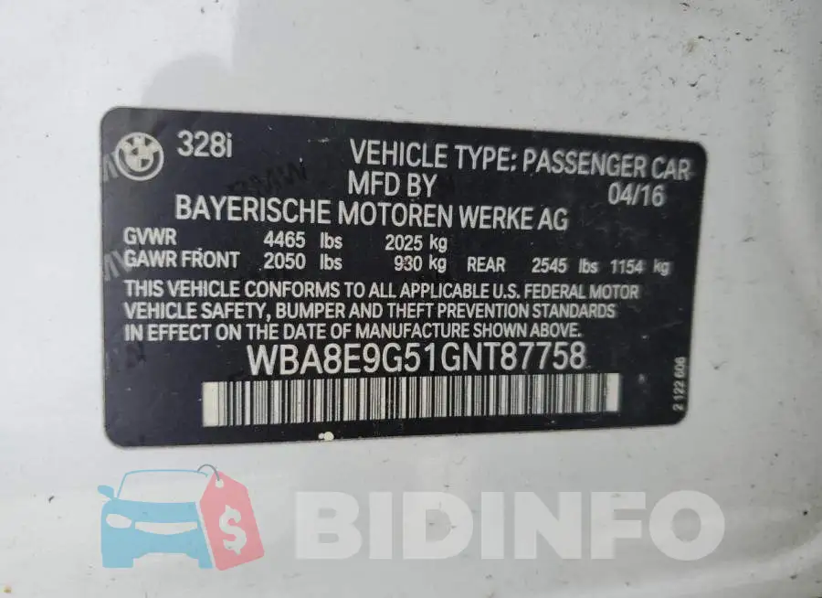 WBA8E9G51GNT87758 Photo# 12