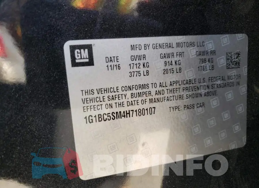 1G1BC5SM4H7180107 Photo# 12