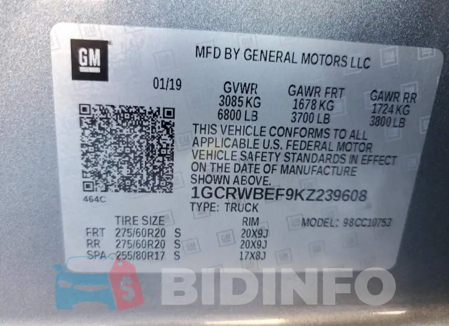 1GCRWBEF9KZ239608 Photo# 12