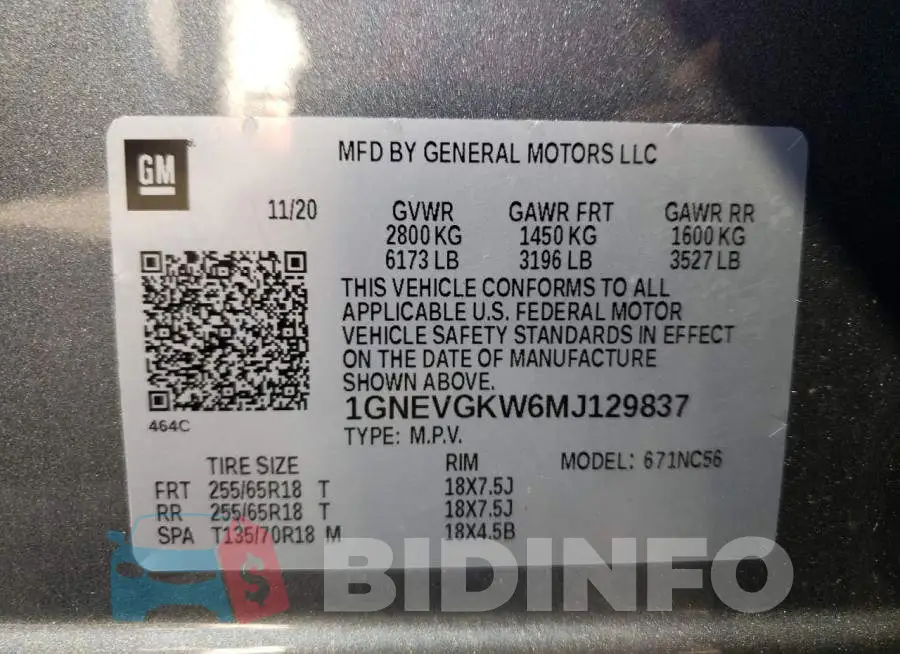 1GNEVGKW6MJ129837 Photo# 13