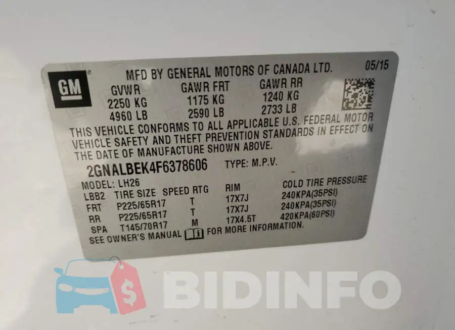 2GNALBEK4F6378606 Photo# 13