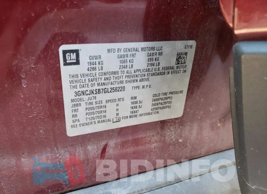 3GNCJKSB7GL258220 Photo# 14