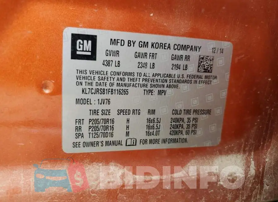 KL7CJRSB1FB116265 Photo# 13
