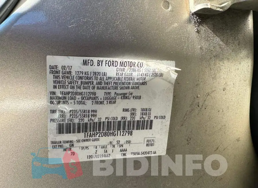 1FAHP2D80HG112798 Photo# 10