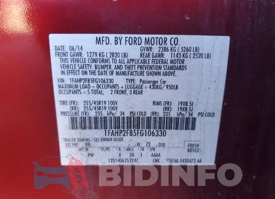 1FAHP2F85FG106330 Photo# 12