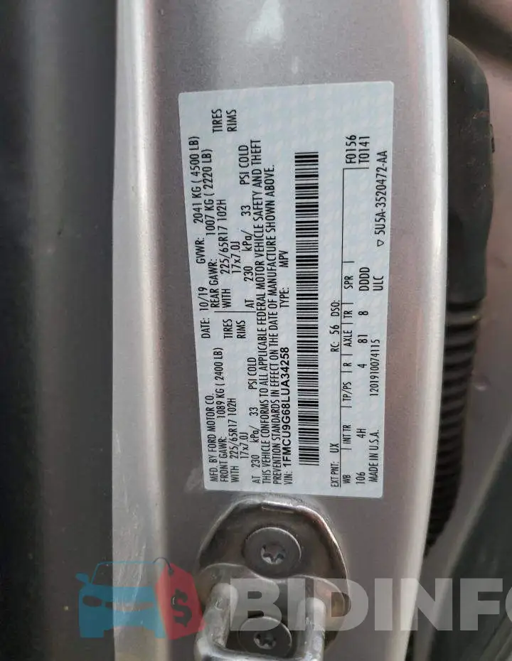 1FMCU9G68LUA34258 Photo# 13