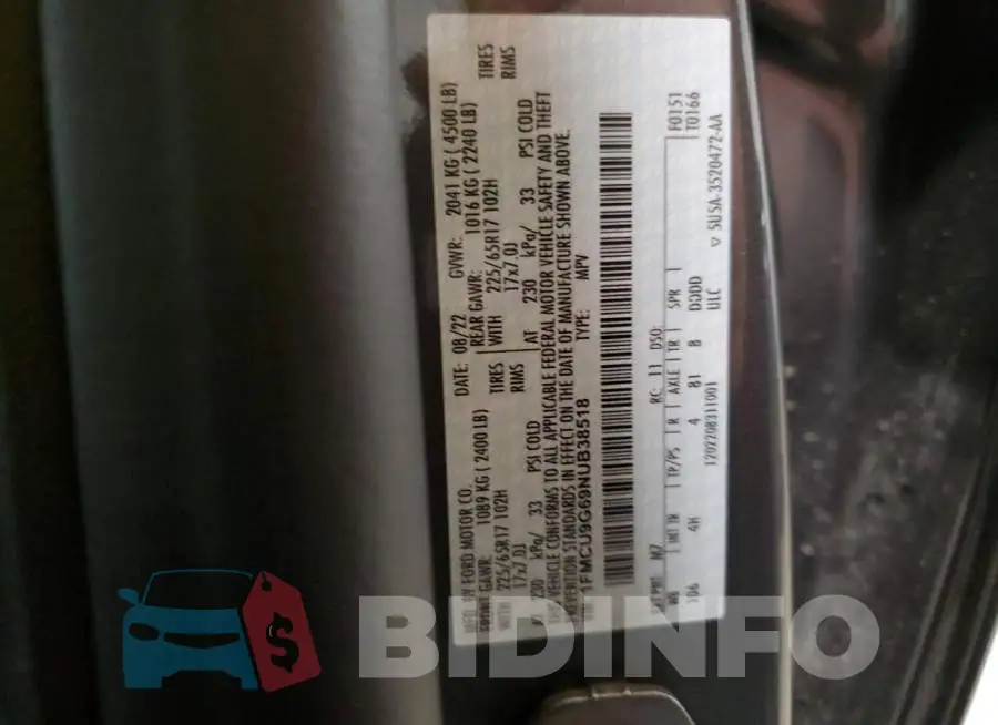 1FMCU9G69NUB38518 Photo# 13