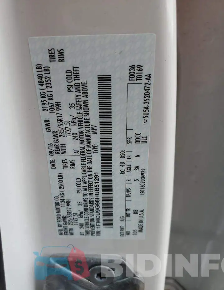 1FMCU9G98HUB51291 Photo# 12
