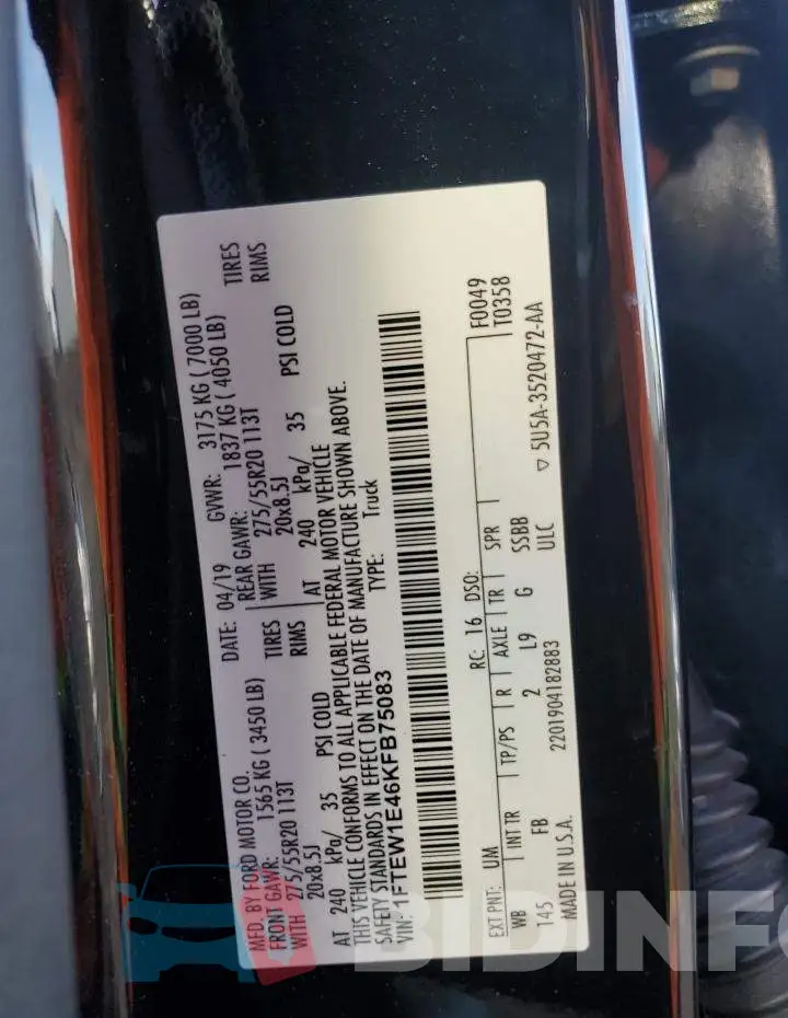 1FTEW1E46KFB75083 Photo# 12