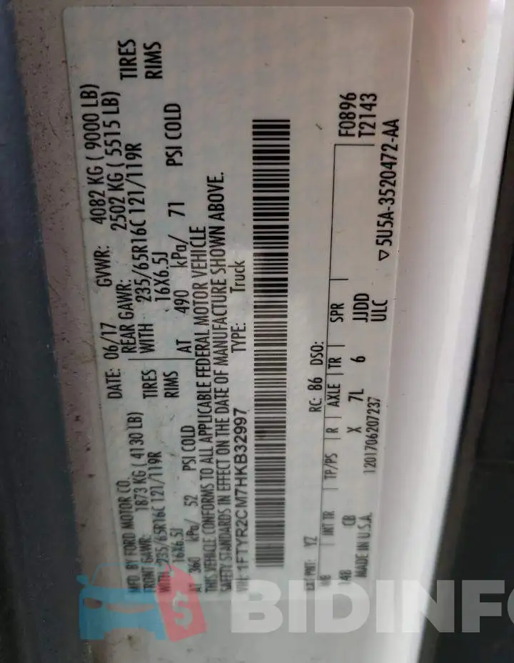 1FTYR2CM7HKB32997 Photo# 13