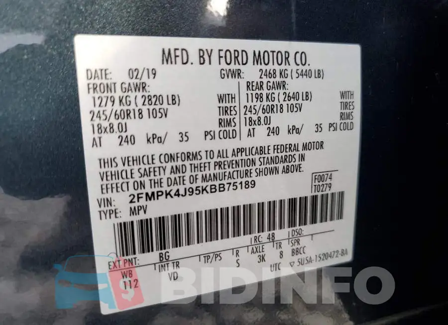 2FMPK4J95KBB75189 Photo# 13