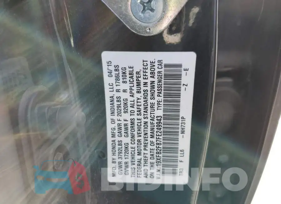 19XFB2F87FE249943 Photo# 12