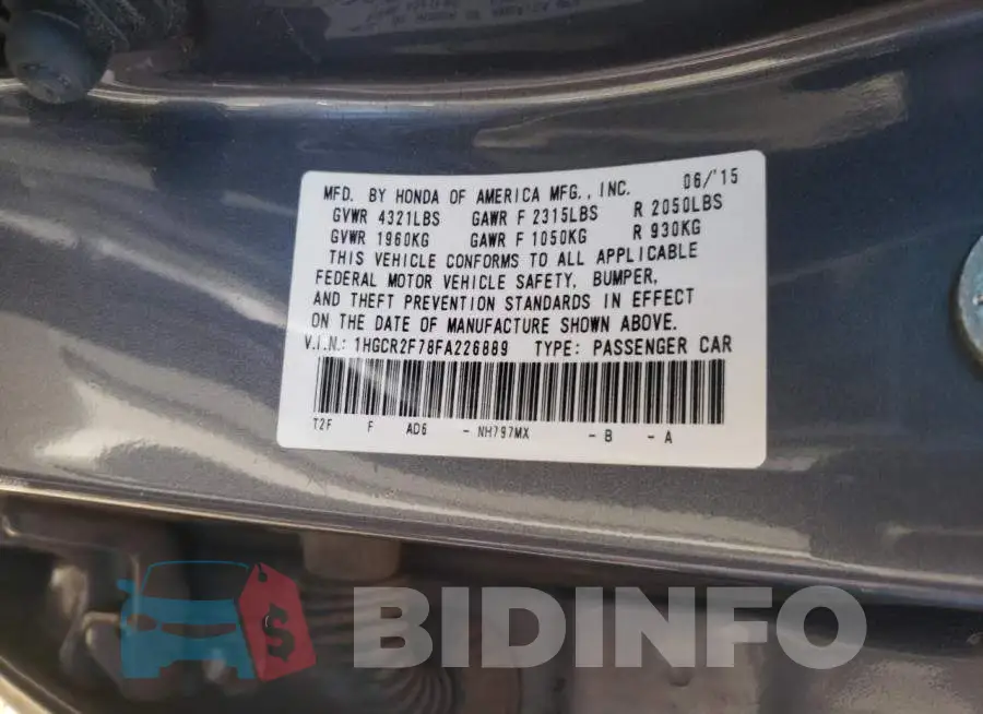 1HGCR2F78FA226889 Photo# 12