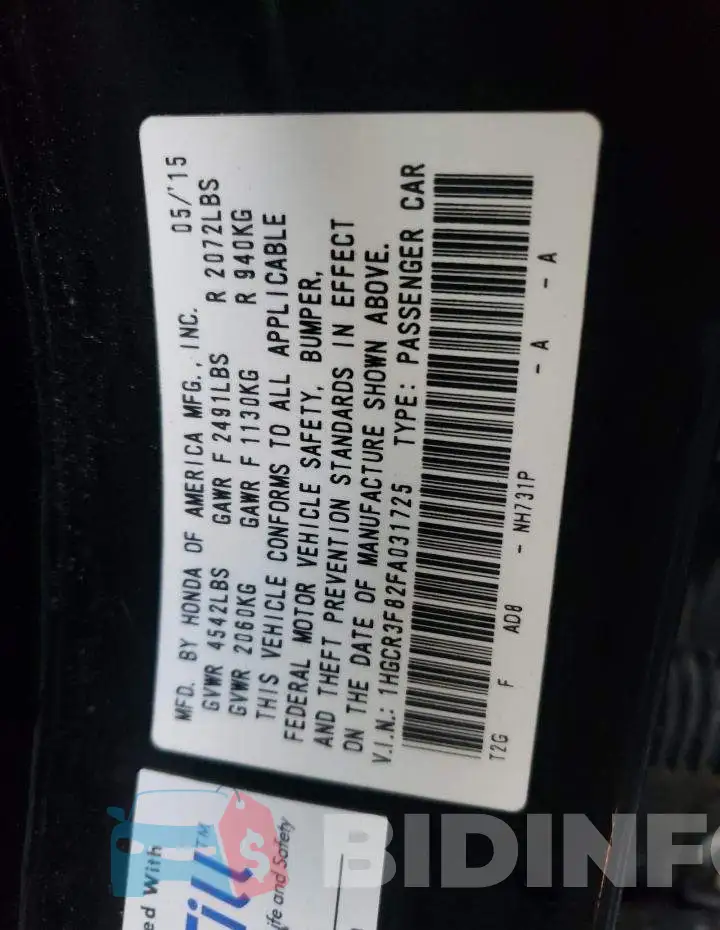 1HGCR3F82FA031725 Photo# 12