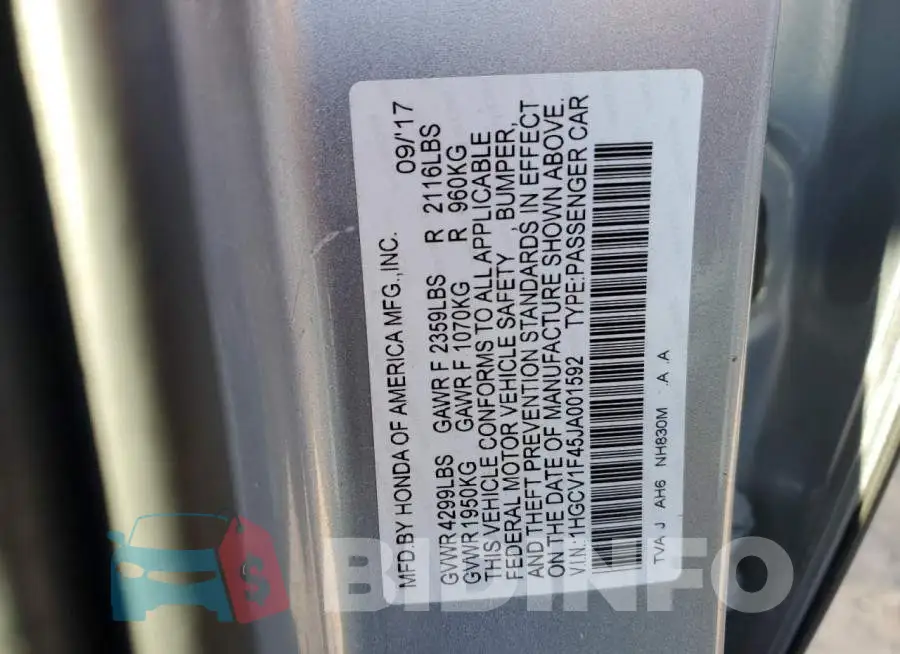 1HGCV1F45JA001592 Photo# 12