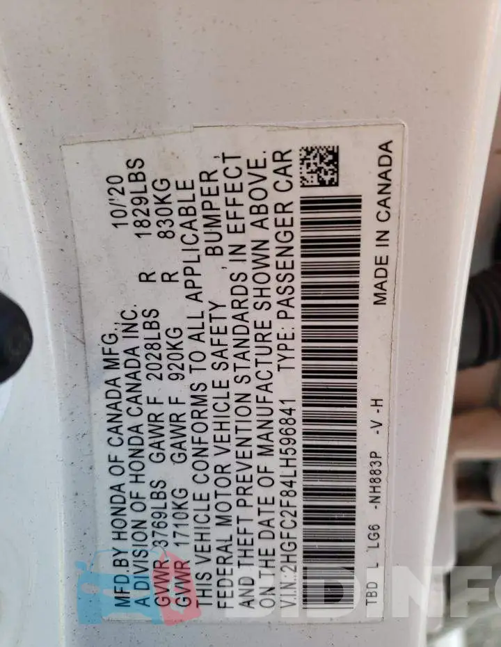 2HGFC2F84LH596841 Photo# 12