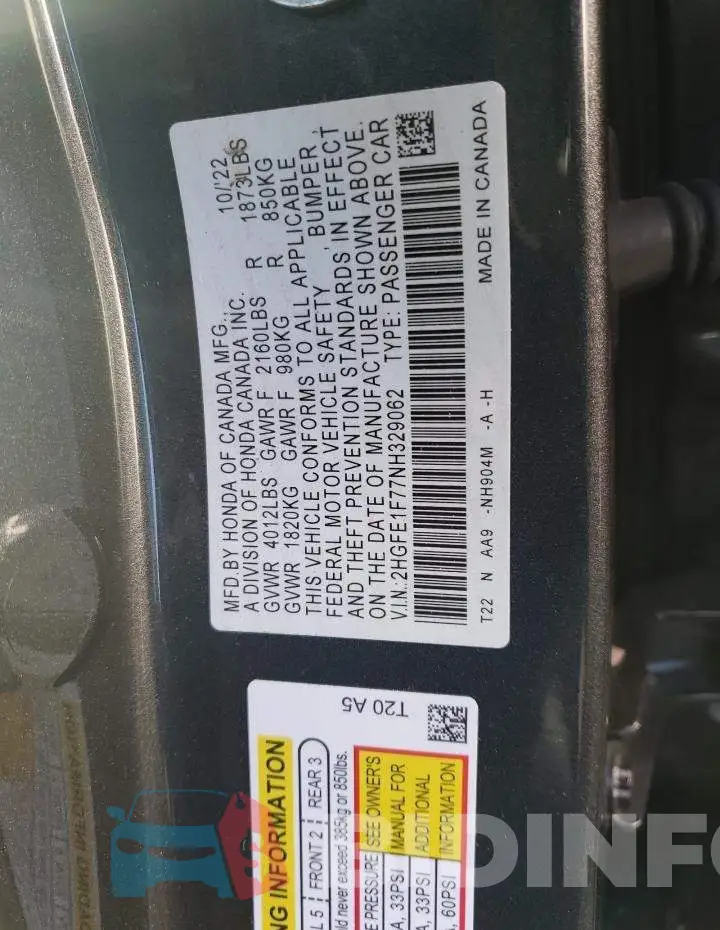 2HGFE1F77NH329062 Photo# 12