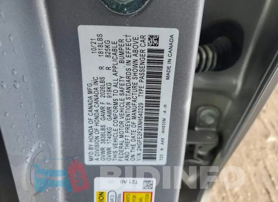 2HGFE2F2XNH540329 Photo# 12