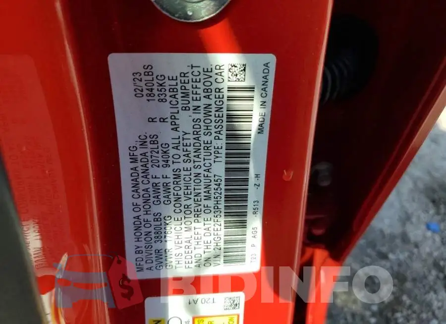 2HGFE2F53PH525457 Photo# 12