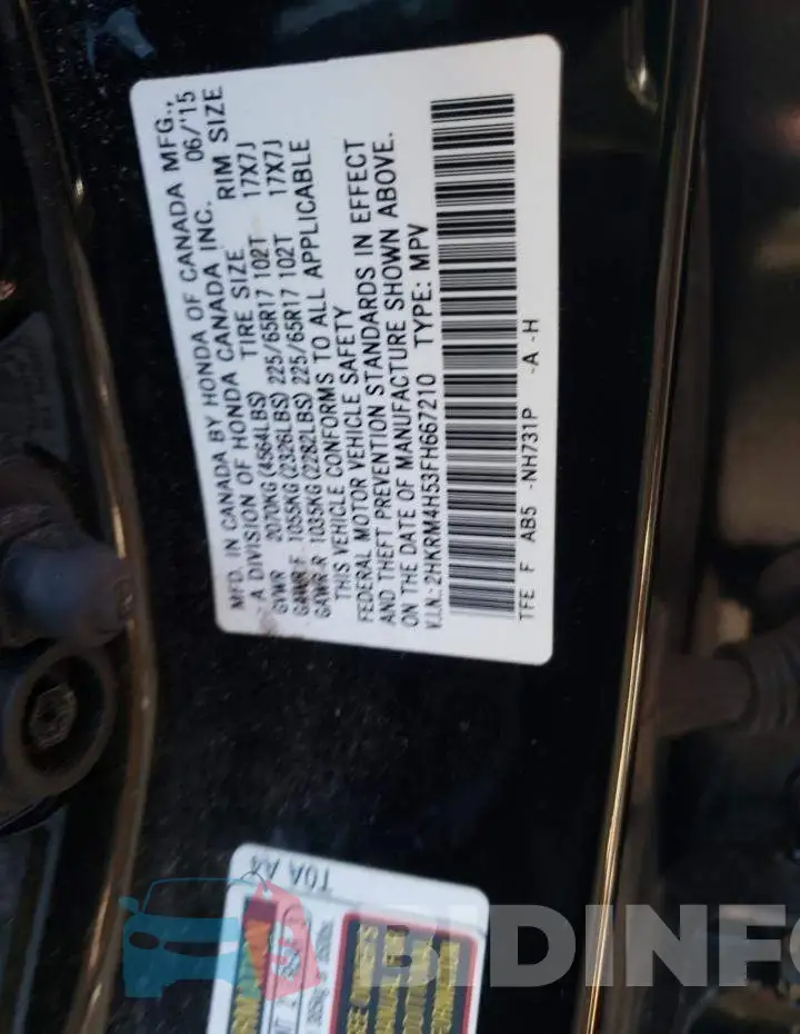 2HKRM4H53FH667210 Photo# 13