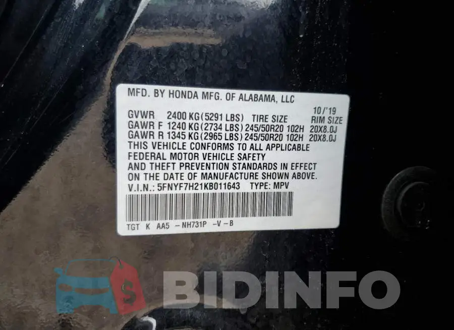5FNYF7H21KB011643 Photo# 14
