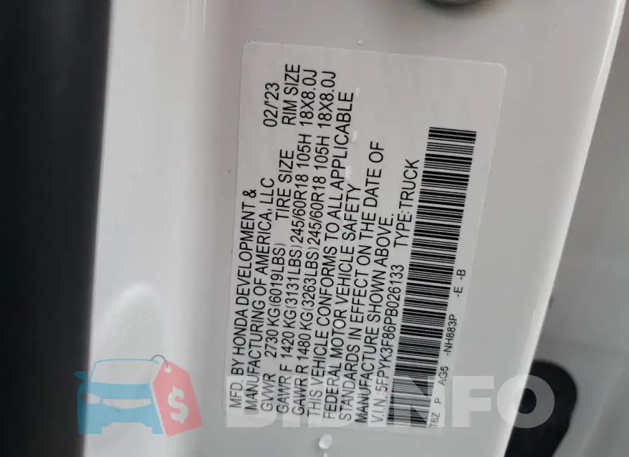 5FPYK3F86PB026133 Photo# 12