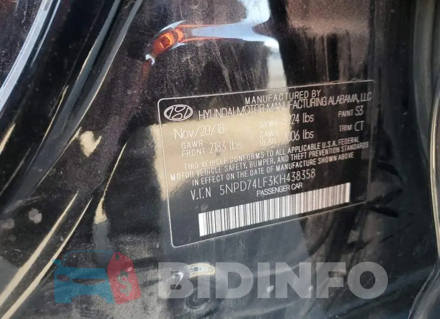 5NPD74LF3KH438358 Photo# 13