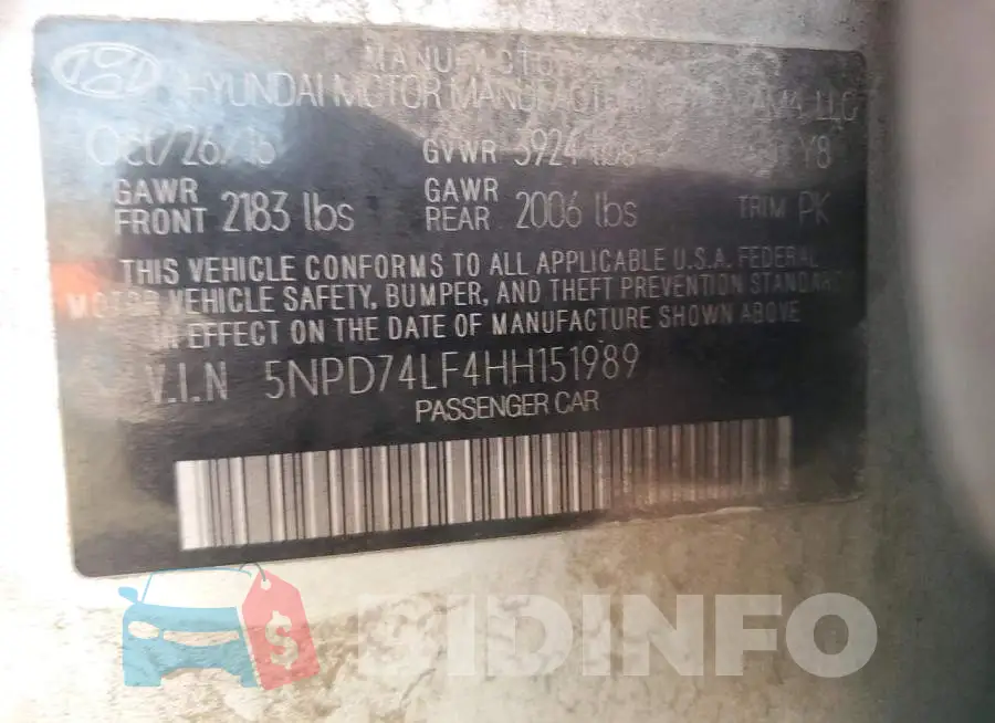 5NPD74LF4HH151989 Photo# 12