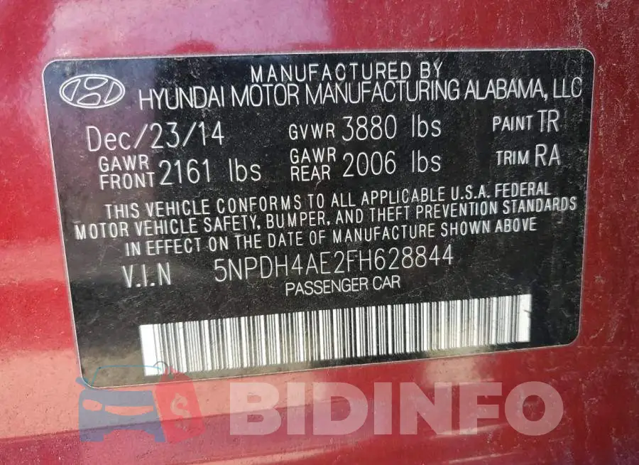 5NPDH4AE2FH628844 Photo# 12