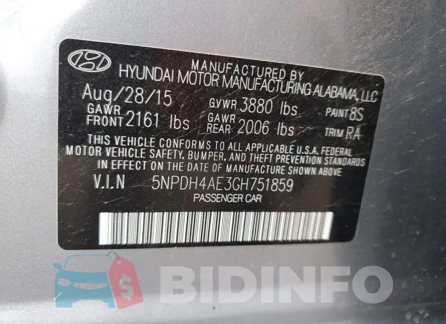 5NPDH4AE3GH751859 Photo# 12