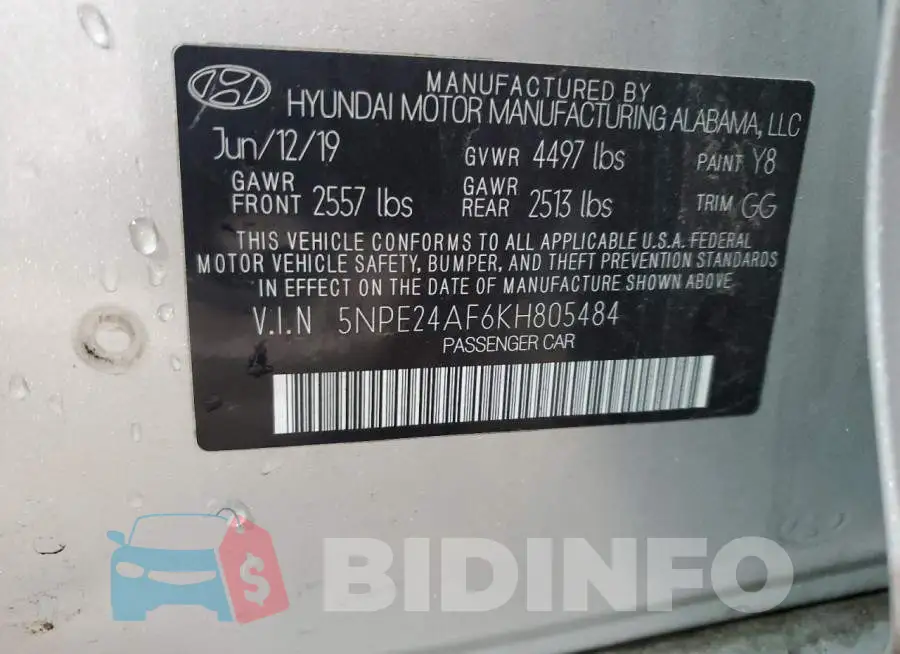 5NPE24AF6KH805484 Photo# 13