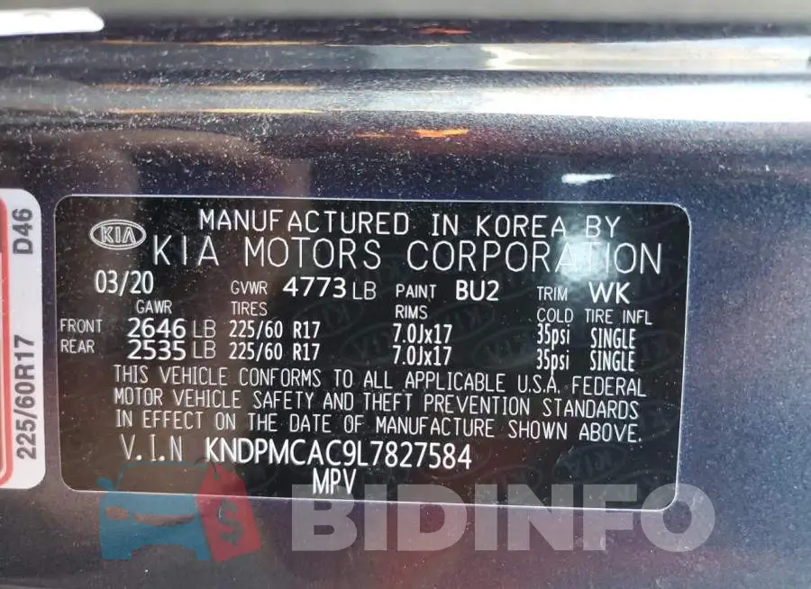 KNDPMCAC9L7827584 Photo# 14