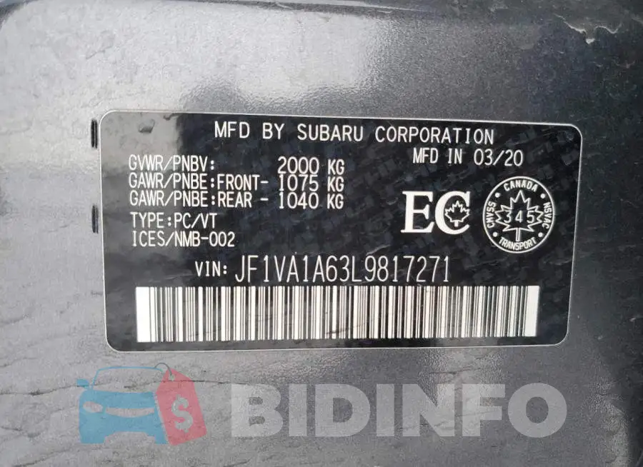 JF1VA1A63L9817271 Photo# 12