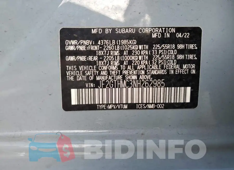 JF2GTHMC3NH262985 Photo# 13