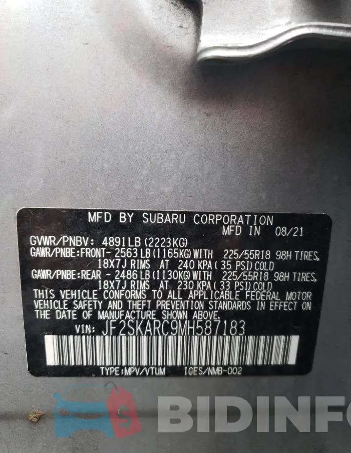 JF2SKARC9MH587183 Photo# 12