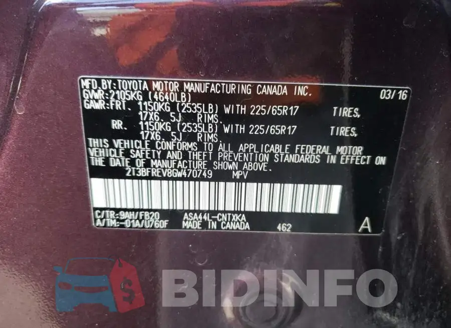 2T3BFREV8GW470749 Photo# 12