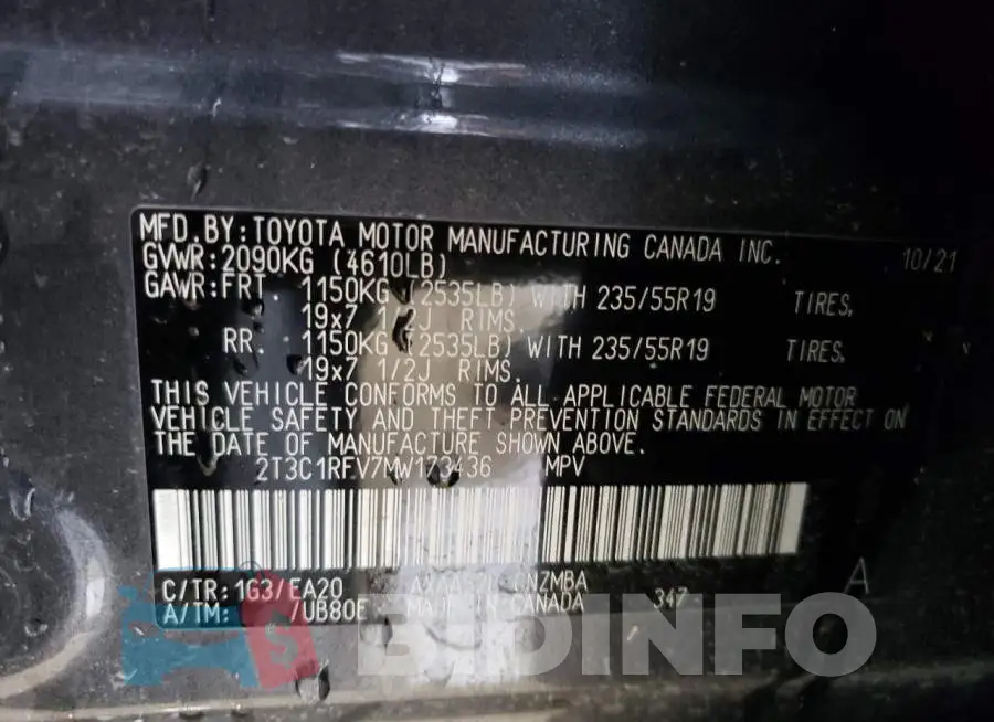 2T3C1RFV7MW173436 Photo# 10