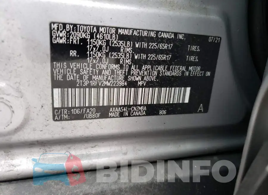 2T3P1RFV2MW223984 Photo# 12