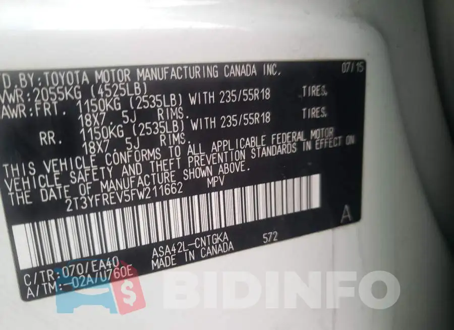 2T3YFREV5FW211662 Photo# 12